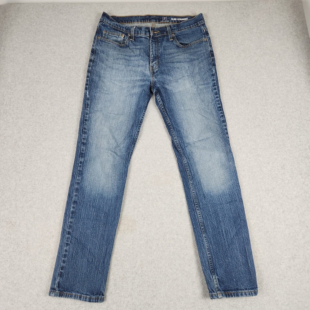 George Slim Straight Jeans Men 32x30 Blue Denim Cotton Stretch Streetwear Grunge